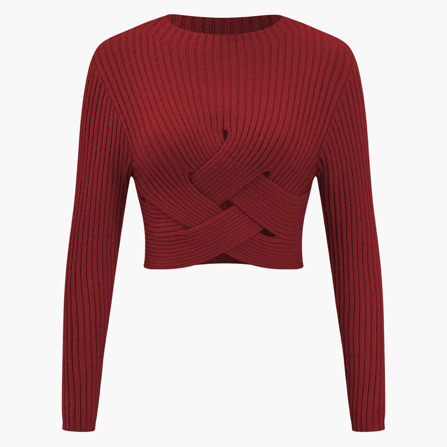 Crisscross Cut‑Out Cropped Long Sleeve Knit Top