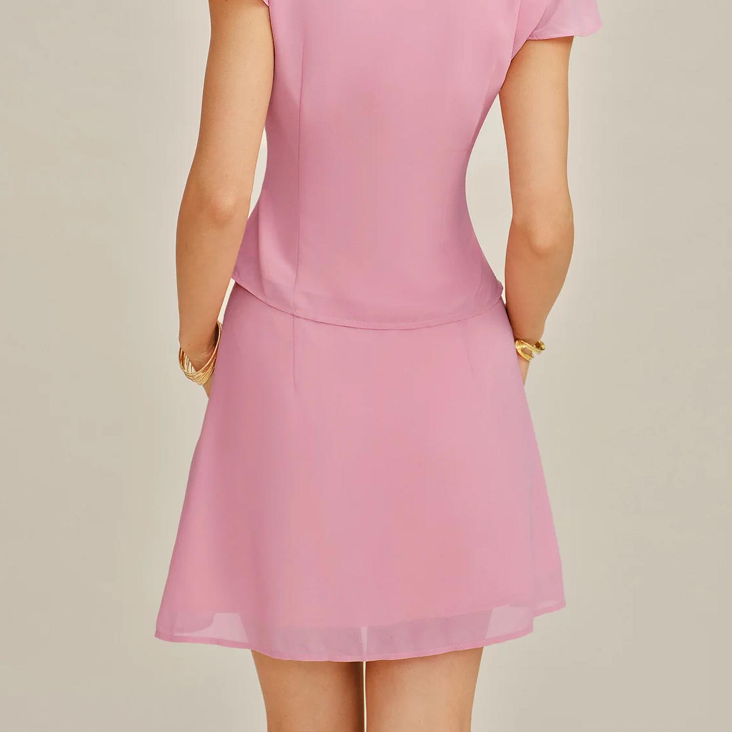 Natural Waist Solid‑Color A‑Line Chiffon Mini Skirt